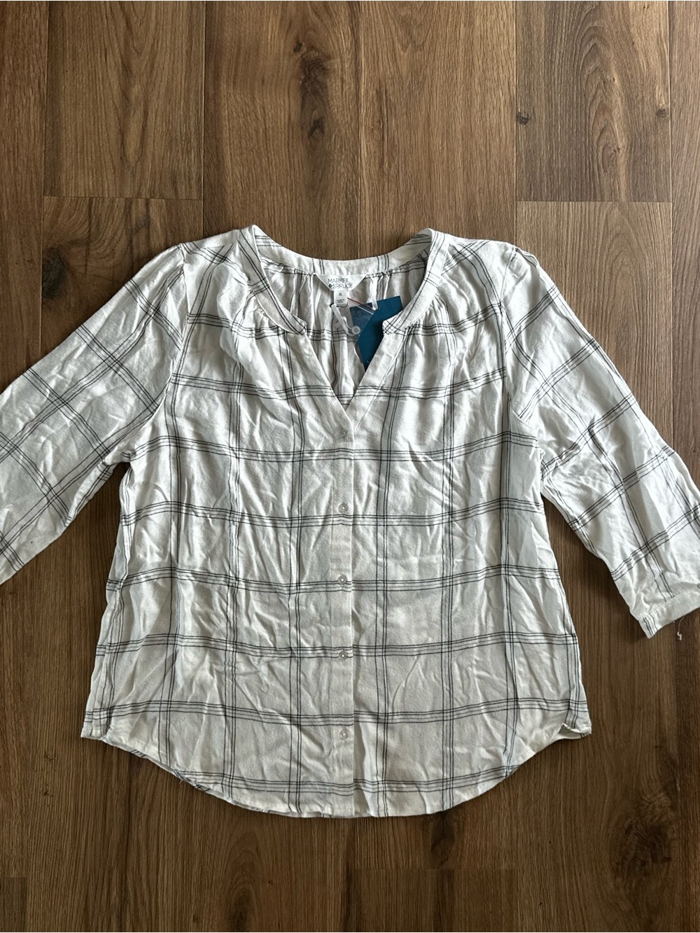 Market & Spruce Plaid Button-Front Top